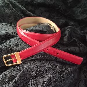 Vintage Red Leather Liz Claiborne Belt with Solid Brass Buckle Size L 36" Long